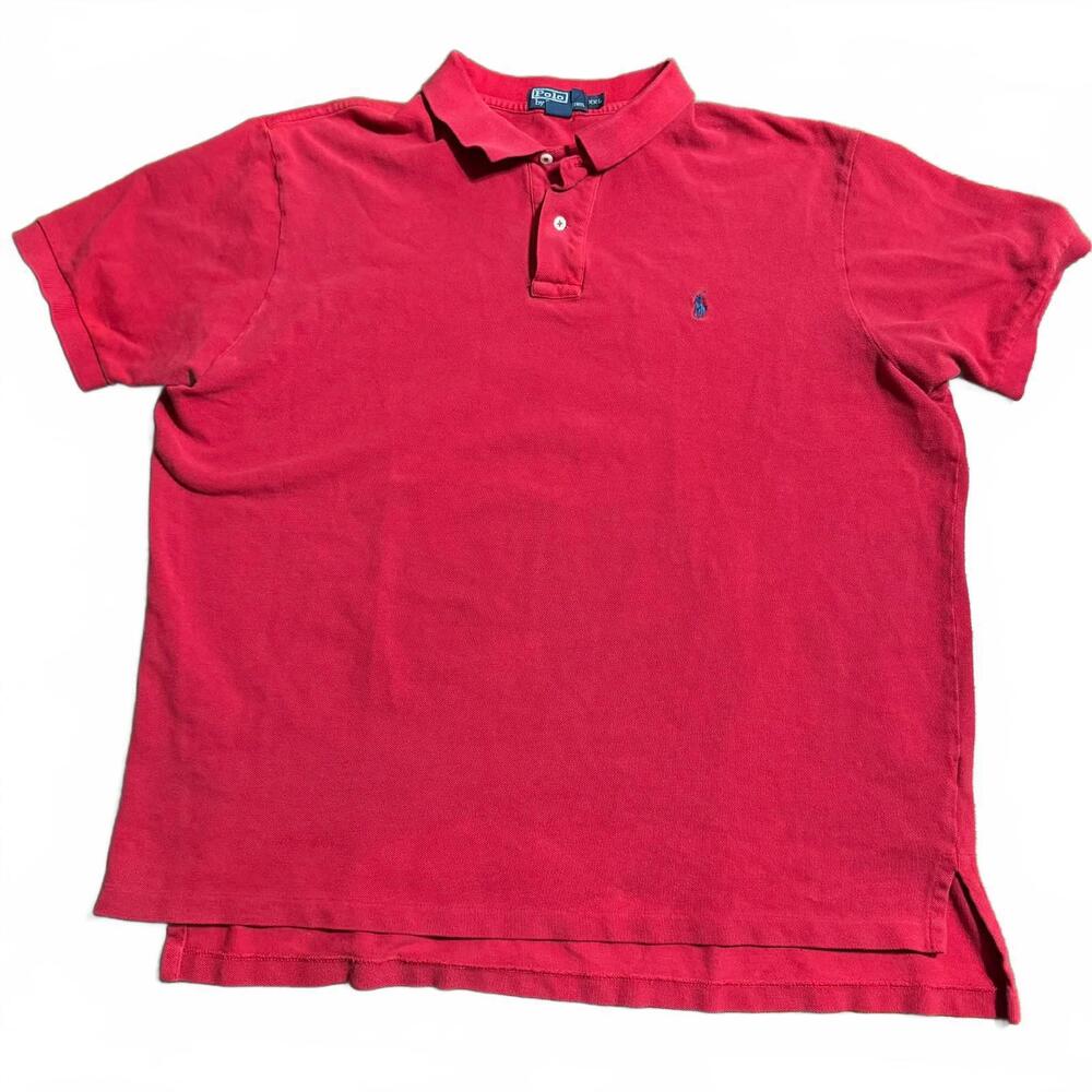 Vtg Polo Ralph Lauren Polo Shirt Mens 2XL Red Navy Blue Pony Preppy Fade EUC 90s